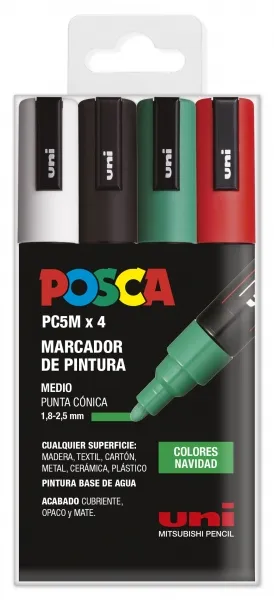 Posca PC-5M Estuche de 4 Marcadores de Pintura Punta de Bala 1.8-2.5mm Color Surtido