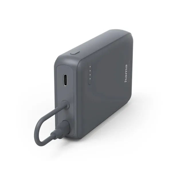 Hama Travel Bateria Externa Powerbank 10000Mah - Polimero De Litio - Usb-C - Cable Integrado - Carga Rapida - 2 Conexiones De Salida - 23.5X90X63.2Mm - Color Gris