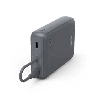 Hama Powerbank 10000mAh Polímero de Litio USB-C Carga Rápida Cable Integrado Color Gris