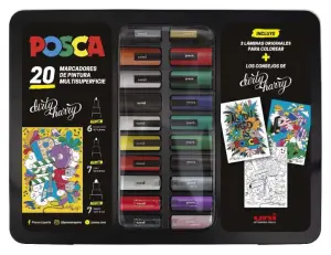 Posca Maleta Metálica con 20 Marcadores de Pintura Surtidos - Punta de Poliéster