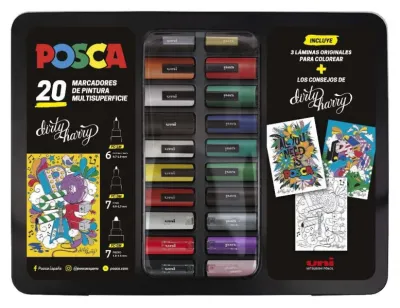 Posca Maleta Metálica con 20 Marcadores de Pintura Surtidos - Punta de Poliéster
