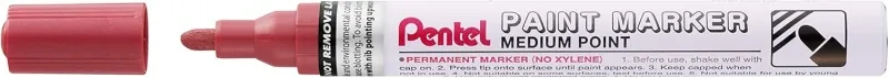 Pentel Paint Marker Marcador De Pintura - Punta Media 4.5Mm - Permanente En Todas Las Superficies - Resistente A Luz Y Agua - Cuerpo De Aluminio - Color Rojo Perla