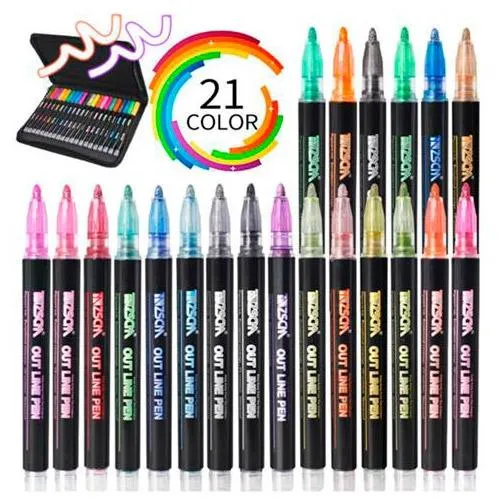 Alex Bog Rotuladores Outliner Doble Línea Bicolor Neón Pastel C/Surtidos Estuche 21 Ud