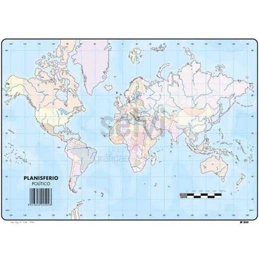 Selvi Mapa Mudo Planisferio Politico A4 -50U-