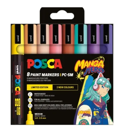 Posca Manga Hero Edición Limitada PC-5M Pack de 8 Marcadores de Pintura Pastel