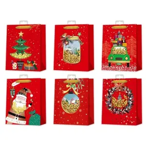 Bismark Bolsa de Papel Navidad Roja con Impresión Foil y Confetti - 6 Diseños