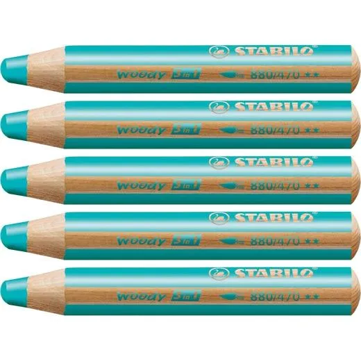 Stabilo Lápices De Colores Woody 3 En 1 Turquesa Estuche 5 Ud