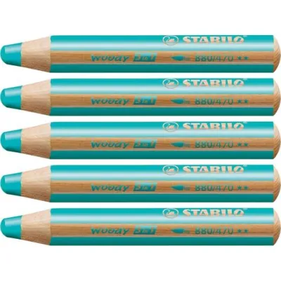 Stabilo Lápices De Colores Woody 3 En 1 Turquesa Estuche 5 Unidades
