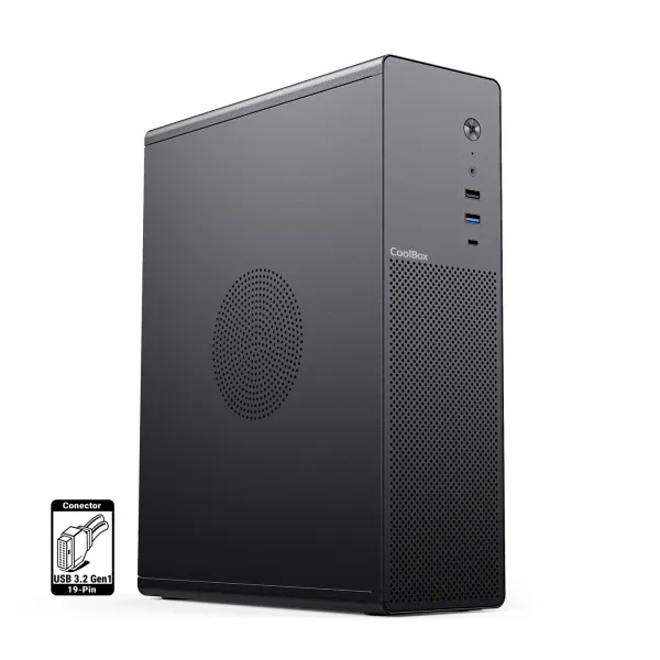 Coolbox Caja MicroATX Slim PCT100-0 USB-C 3.2 Gen1 Full Metal Sin Fuente + 1 Ventilador 90mm