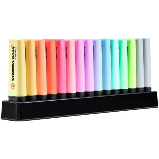 Stabilo Boss 70 Pack de 15 Marcadores Fluorescentes con Base de Agua - Trazo 2-5mm