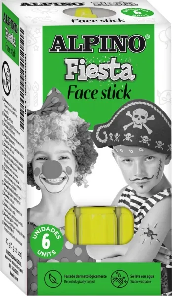 Alpino Fiesta Face Stick Pack 6 Barritas Pintura Facial Amarillo Retráctil Lavable