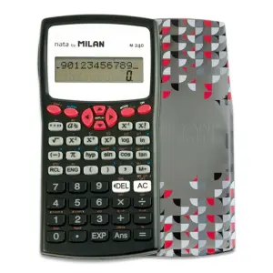 Milan M240 Calculadora Científica 10+2 Dígitos, Pantalla de 2 Líneas, 240 Funciones, Carcasa Protectora, Color Negro/Blanco/Rojo/Gris