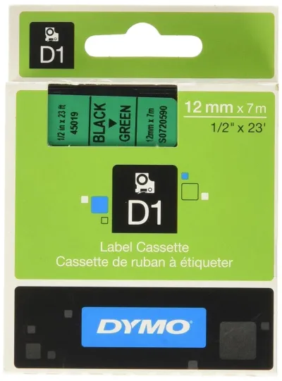 Dymo Cinta Transferencia Térmica D1 Negra Sobre Verde 12mm x 7m Polyester