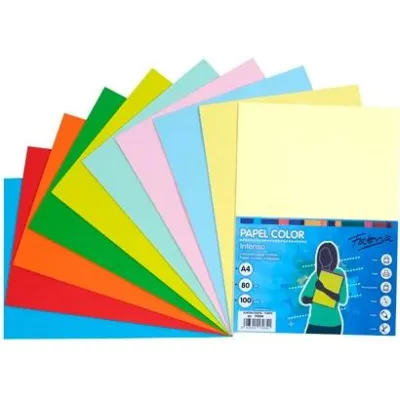 Fabrisa Papel DIN A4 80g Inkjet/Láser Paquete 100 Hojas Colores Surtidos Pastel y Fuertes