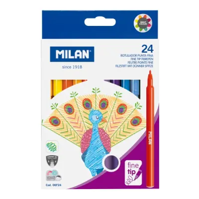Milan Pack de 24 Rotuladores Punta Fina 2mm Tinta al Agua Colores Surtidos