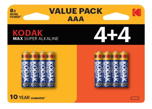 PILAS AAA KODAK MAX ALCALINA LR3 PACK 8 (4+4) UNIDADES 1150 mAh 1.5V (ecotasas incluidas)