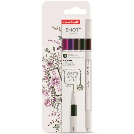 Uniball Emott Rotuladores De Escritura Y Dibujo Colores Vintage Estuche 5 Ud