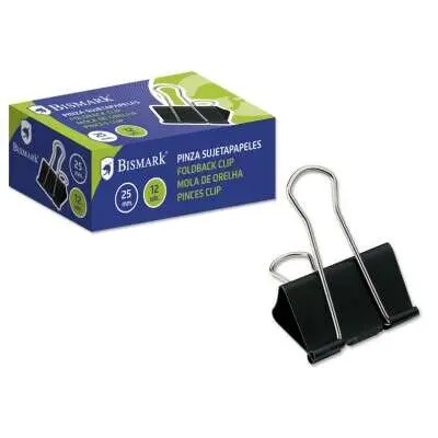 Bismark Pack de 12 Pinzas Sujetapapeles Metálicas de 25mm Color Negro