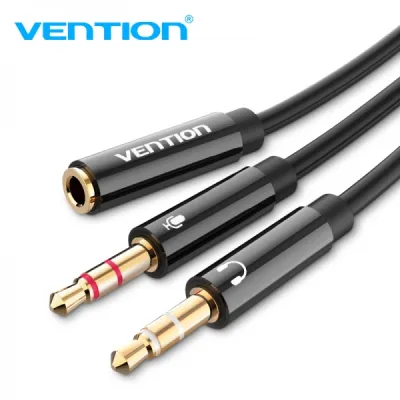 Vention Cable Estéreo 2x Jack 3.5 Macho a Hembra - 0.3m - Negro