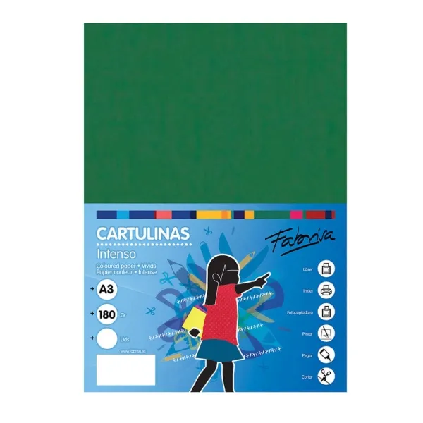 Fabrisa Pack de 25 Cartulinas A3 180 g/m² Color Verde Oscuro