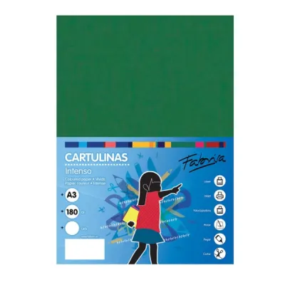 Fabrisa Pack de 25 Cartulinas A3 180 g/m² Color Verde Oscuro