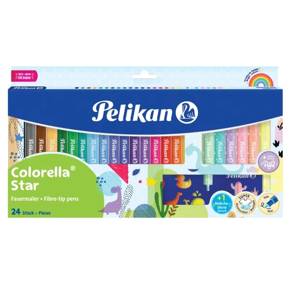 Pelikan Colorella Star Pack De 24 Rotuladores De Colores - Punta Fina - Lavables - No Toxicos - Colores Fluorescentes Y Pastel Surtidos