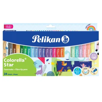 Pelikan Colorella Star Pack 24 Rotuladores Punta Fina Lavables No Tóxicos Fluorescentes y Pastel