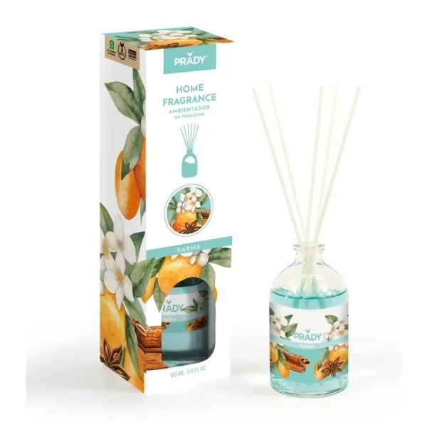 Prady Ambientador Mikado Karma - Frasco De Cristal 100 Ml Y Varitas Difusoras