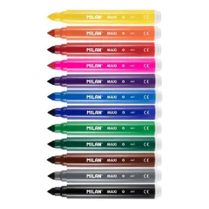 Milan Pack de 12 Rotuladores Maxi Punta Cónica 7.5mm Tinta Lavable Colores Surtidos