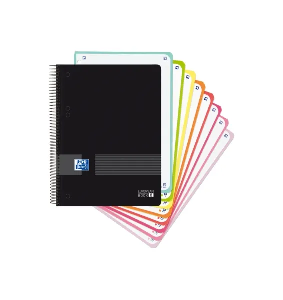 Oxford Europeanbook 8 Live & Go Cuaderno Espiral A5+ 160 Hojas Cuadricula 5X5 - 8 Bandas De Color - Tapa De Plastico Resistente - Color Negro