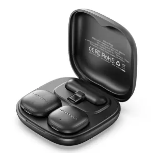 Vention Micrófono Inalámbrico de Solapa con 2 Transmisores y 1 Receptor, Cancelación de Ruido IA, Alcance 50m, USB-C y Adaptador Lightning, Negro