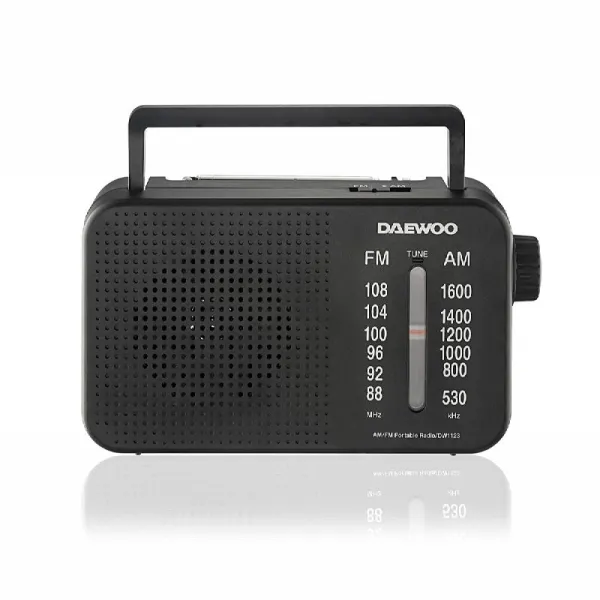Daewoo Radio AM/FM con Jack 3.5mm, Antena Telescópica y Altavoz Integrado, Negro