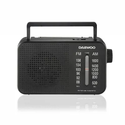 Daewoo Radio AM/FM con Jack 3.5mm, Antena Telescópica y Altavoz Integrado, Negro