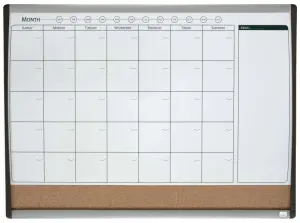 Nobo Planificador Pizarra Magnetica Pequeña con Tablero de Anuncios de Corcho 585x430mm - Semanal y Mensual - Marco Plateado y Negro - Incluye Rotulador