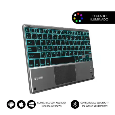 Subblim Teclado Retroiluminado Ultrafino Smart Bt - Touchpad - Iluminación Hasta 7 Colores Ajustables - Bluetooth 3.0 - Autonomia 30 Dias - Color Negro