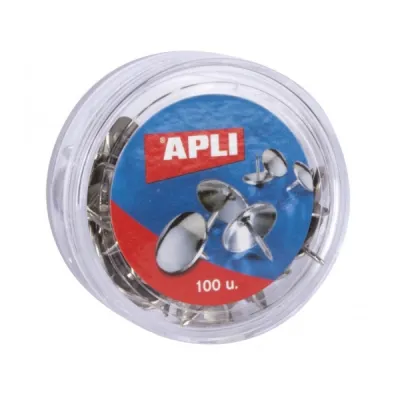 Apli Caja de 100 Chinchetas Niqueladas Ø 10mm - Cabeza Redondeada - Color Plata