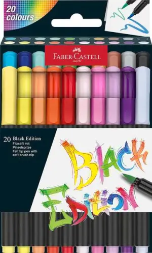 Faber-Castell Black Edition Pack de 20 Rotuladores Punta Pincel Tinta Colorante Alimentario