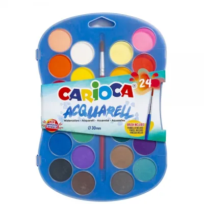 Carioca Pack de 24 Acuarelas en Pastillas Ø 30mm - Colores Brillantes y Mezclables