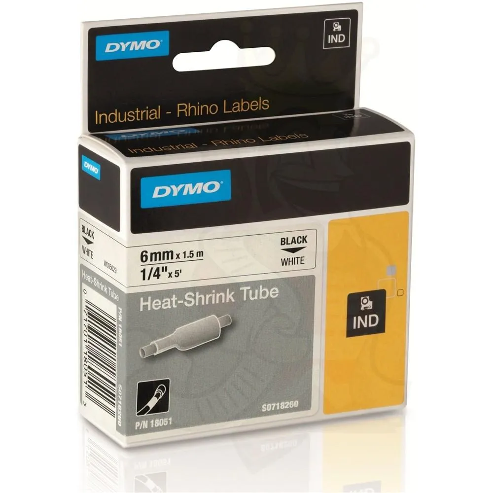 Dymo Tubo Termorretractil Cinta ID1-6 Negro Sobre Blanco 6mm x 1.5m Rotuladora Rhino