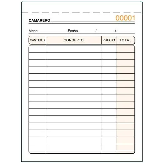 Loan Talonario Camareros Octavo Natural Triplicado Autocopia