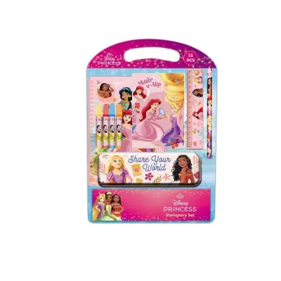 Safta Pack Escolar Princesas Disney con Plumier Metálico, Lápiz, 4 Rotuladores, Regla 15cm, Sacapuntas, Goma, Libreta A4, Bloc de Notas A6