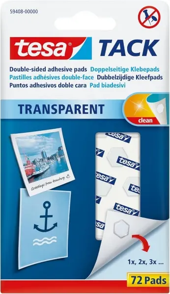 Tesa Tesatack Pack de 72 Puntos Adhesivos de Doble Cara Fuertes y Limpias