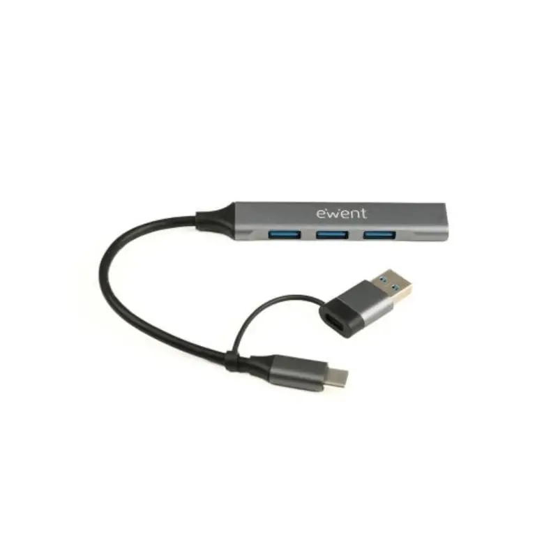 Ewent Hub 4 Puertos USB-A 3.2 Gen1 Hasta 5Gbps Color Gris