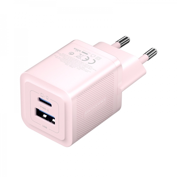 Vention Cargador De Pared Gan 2 Puertos Usb (C+A) (30W/30W) - Carga Rapida Eu - Color Rosa