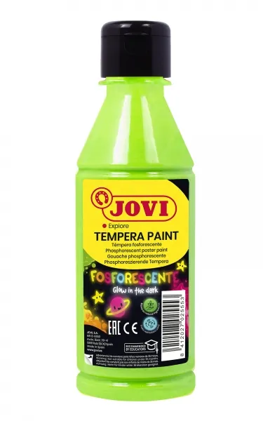 Jovi Tempera Paint Tempera Liquida Fosforescente 250Ml - Brilla En La Oscuridad - Secado Rapido - Excelente Adherencia - Lista Para Usar - Color Verde