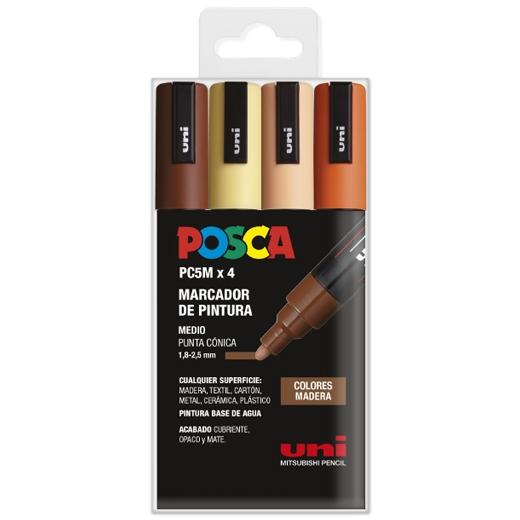 Posca Marcador  Pc-5M/4C No Permanente 1.8Mm-2.5Mm Colores Surtidos Madera -Estuche 4U-