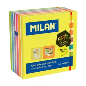 Milan Bloc de 400 Notas Adhesivas Neon Removibles 76mm x 76mm Colores Surtidos