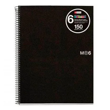 Miquelrius Cuaderno Espiral 150H A4 5X5Mm 70Gr 4 Taladros Microperforado 6 Bandas Color Tapa Pp Negro