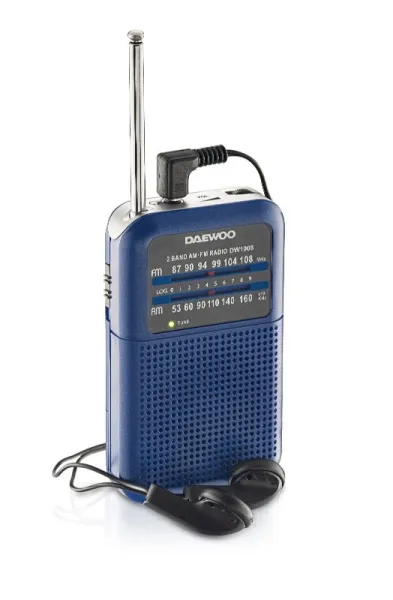 Daewoo DW1008 Radio Portátil AM/FM con Antena Telescópica y Sintonización Analógica, Color Azul