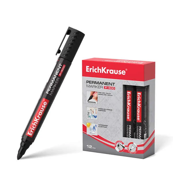 Erichkrause Marcador Permanente P-400 - Punta En Forma De Bala - Resistente A Multiples Superficies - Color Negro